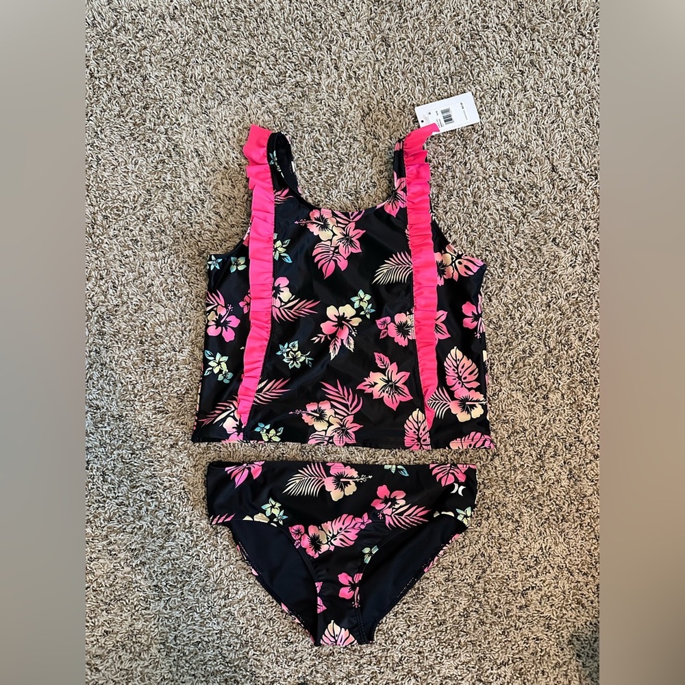 Hurley Girls 2 piece Tankini Swimsuit, size 18/20 NWT